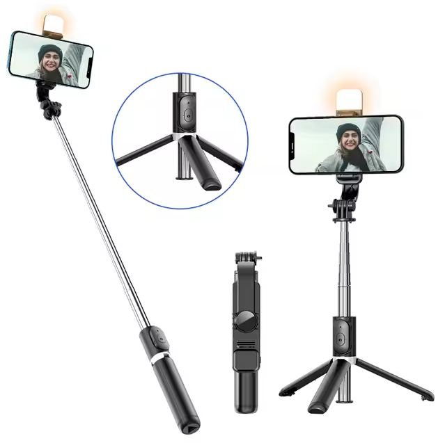 Trípode y selfie para móviles, control remoto Bluetooth, con rotación de 360